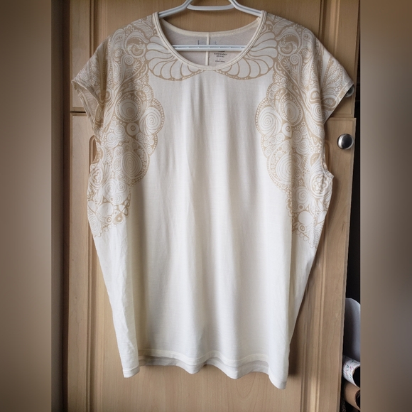 Icebreaker Tops - Icebreaker Arie Tunic Cream Merino Wool Patterned Short Sleeve Top